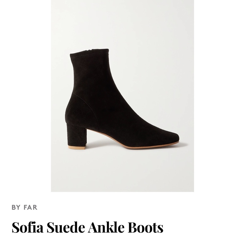 BY FAR Sophia Suede Ankle Bootie Size 41 Black Heeled Boots Minimalist Design